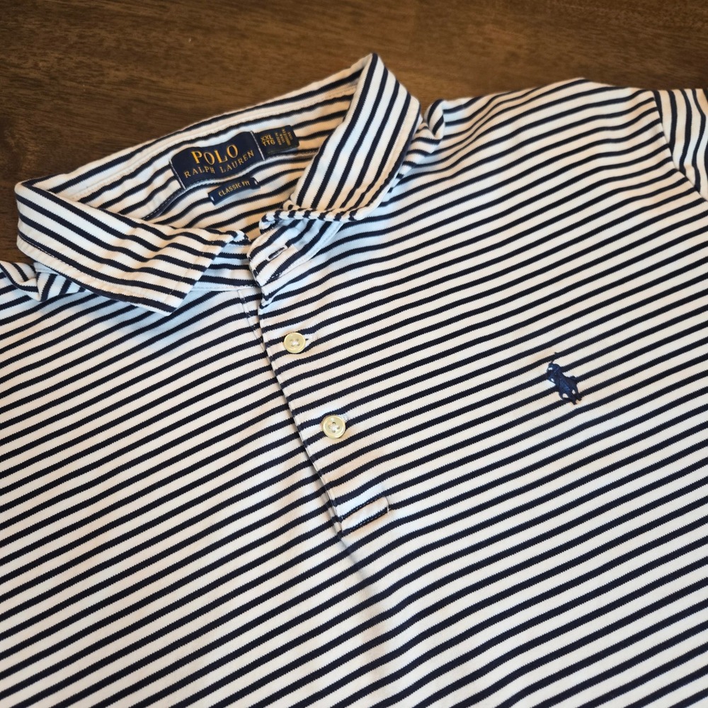 Polo Ralph Lauren Mens XXL Classic Fit Stripe Short Sleeve Polo Shirt Navy White